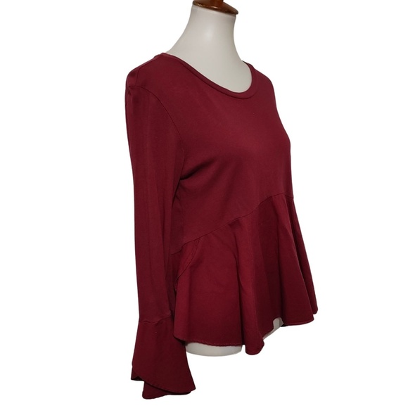 Guest Editor Maroon Bell Sleeve Peplum Top - Picture 8 of 11
